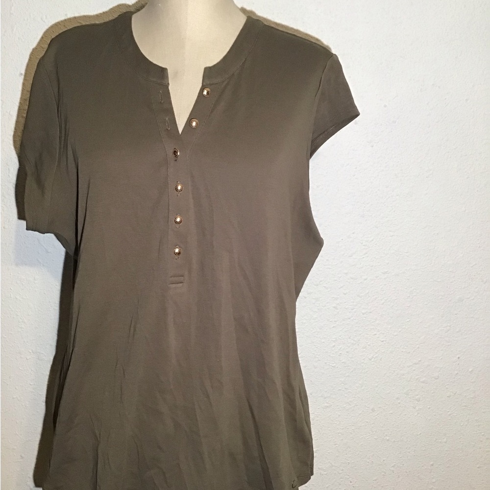 Calvin Klein army green short sleeve blouse size XL - Picture 3 of 7